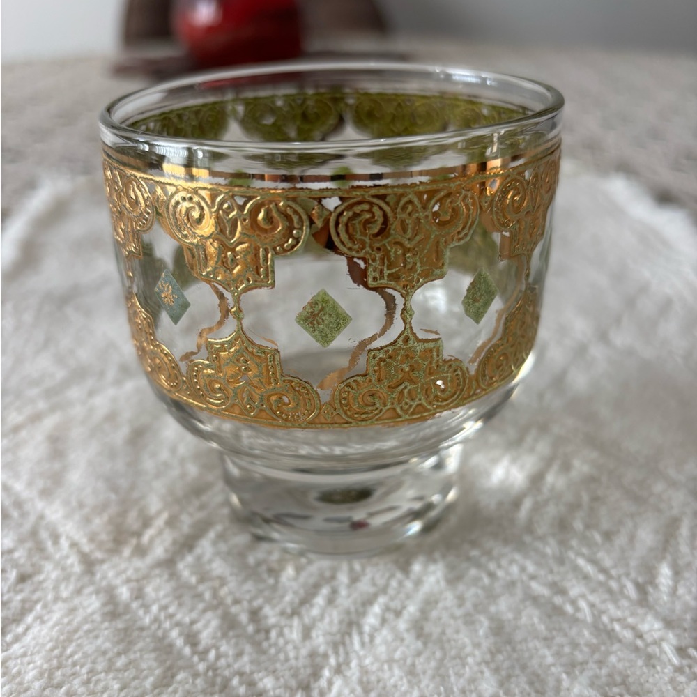 VIDEO Culver Valencia footed green diamond drink glass. Preloved. Good cond!